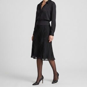 Babette Black Textured Rayon Wool Wrap Midi Skirt Elastic Waist - Size XS Small